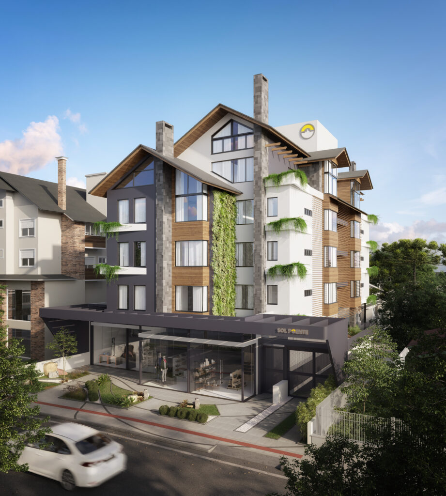 CTG Querência — render do empreendimento em lançamento ao lado da Catedral de Pedra em Canela RS