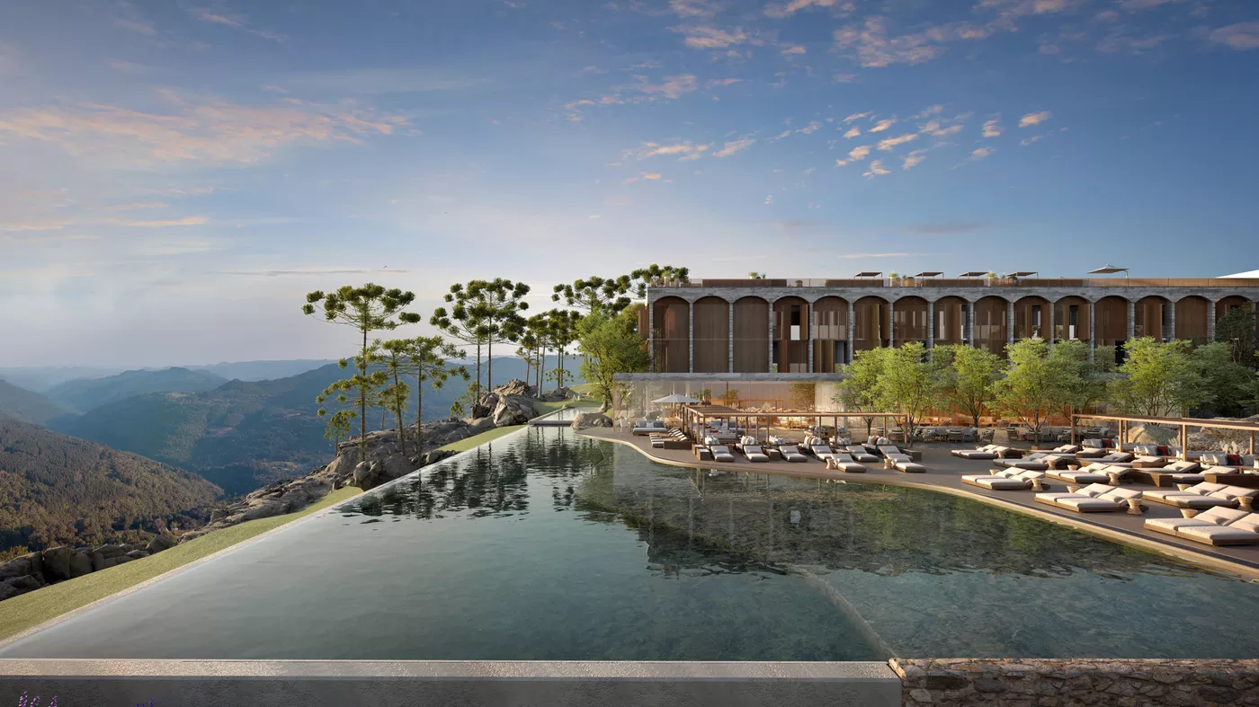 Render do Kempinski Laje de Pedra, resort com vista para o vale