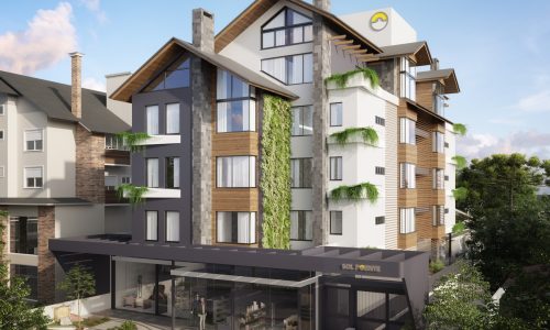 CTG Querência — render do empreendimento em lançamento ao lado da Catedral de Pedra em Canela RS