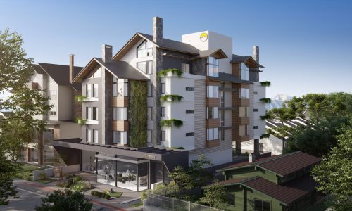 CTG Querência — render do empreendimento em lançamento ao lado da Catedral de Pedra em Canela RS