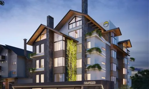 CTG Querência — render do empreendimento em lançamento ao lado da Catedral de Pedra em Canela RS